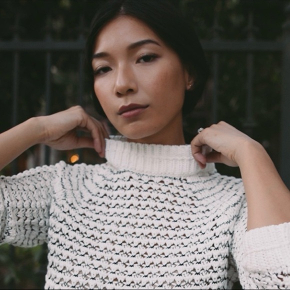 Margaret O’Leary Cotton Blend Mock Neck Open Knit Pullover Sweater Black Medium - Picture 14 of 16